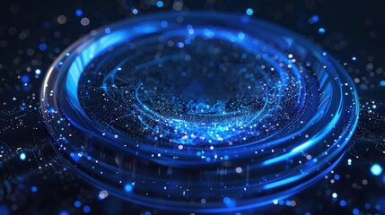 Wall Mural - conceptual digital wave art, featuring a sapphire blue circular shape with floating data points rese