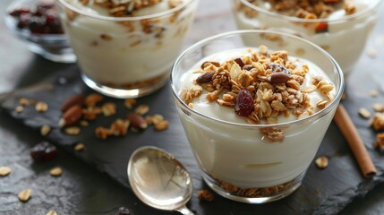 Canvas Print - Healthy Homemade Yogurt with Granola Dried Fruit Nuts and Seeds