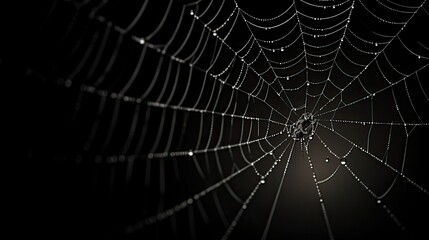 Spiderweb on black darkness background real cobweb