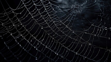 Spiderweb on black darkness background real cobweb