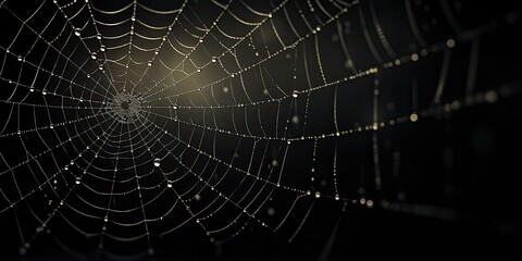 Spiderweb on black darkness background real cobweb