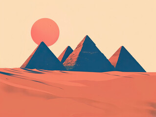 Wall Mural - Risograph riso print travel poster, card, wallpaper or banner illustration, modern, isolated, clear and simple of Pyramids of Giza, Giza, Egypt. Artistic, screen printing, stencil digital duplication