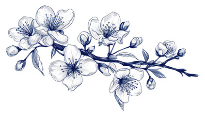 Sticker - PNG  Antique of sakura drawing sketch blossom.