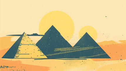 Sticker - Risograph riso print travel poster, card, wallpaper or banner illustration, modern, isolated, clear and simple of Pyramids of Giza, Giza, Egypt. Artistic, screen printing, stencil digital duplication