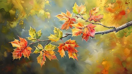 Wall Mural - Beautiful branch with maple leaves on isolated background