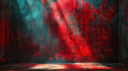 Wall Mural - a grunge red wall with two spotlights shining down. The wall is made of concrete and has a rough texture. 