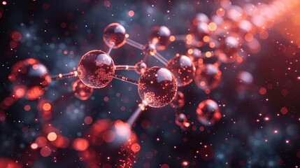 Wall Mural - Abstract glowing red molecule structure with atoms.
