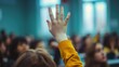 © KKC Studio - Enthusiastic Student Raising Hand in Classroom, Education Concept.