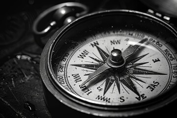closeup of a compass pointing to a direction