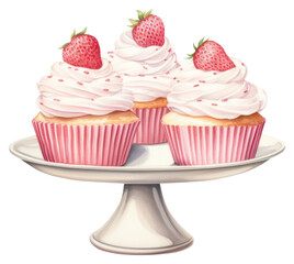 Sticker - PNG Strawberry cupcake cream dessert, digital paint illustration. AI generated image