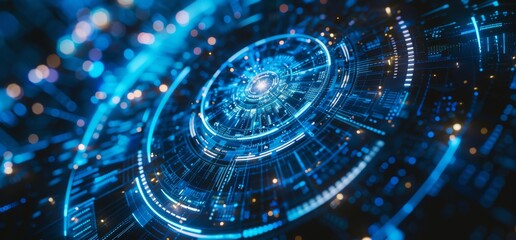 With an abstract technology background and an infographic with a hi-tech digital interface and binary code