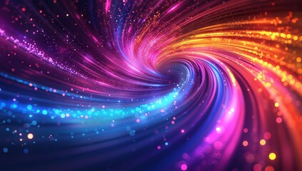 Wall Mural - Abstract background with colorful light rays and glowing digital elements