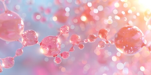 Collagen serum bubble and vitamin illustration, pink beauty hyaluronic acid molecules background