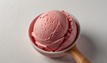 Wall Mural - One rounded scoop Fresh raspberry style ice cream isolated on a white background	