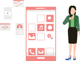 A girl is creating a mobile application.