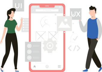 Boy and girl working on mobile programming.