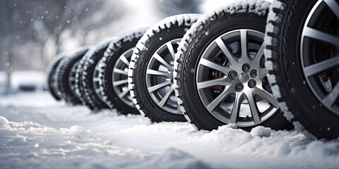 Wheels with winter tires ready for winter with snow and all difficult weather conditions