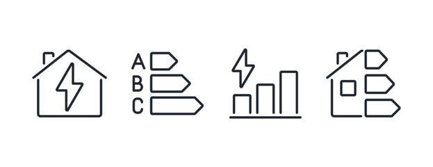 Wall Mural - Energy saving and efficiency editable stroke outline icons set isolated on white background flat vector illustration. Pixel perfect. 64 x 64.
