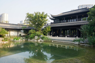 Wall Mural - The garden in the luxury villa area of the Chinese city, the garden-style scenery of Jiangnan in China.