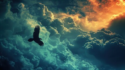 Canvas Print - Eagle Soaring Through Dramatic Clouds