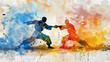 © Trendy Graphics - Martial arts of various sports or skills, mainly of Japanese origin, developed as forms of self-defense or attack, such as judo, karate and kendo. Watercolor, multicolor paint splash