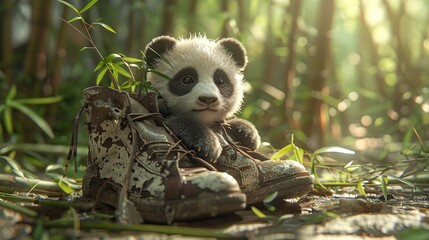 Canvas Print - Cute Panda Cub in Boots