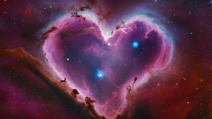 Wall Mural - heart nebula in space with colorful background and stars for love and romance