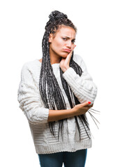 Poster - Young braided hair african american girl wearing sweater over isolated background thinking looking tired and bored with depression problems with crossed arms.