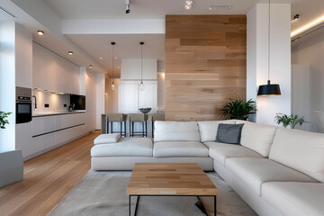 Modern living room with minimalist loft interior design.