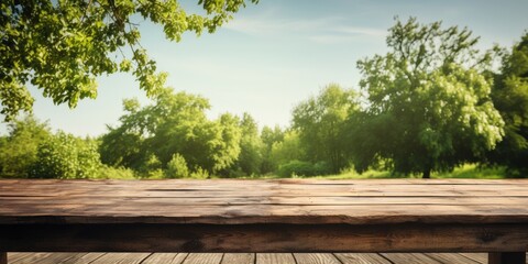 Wall Mural - Wooden Tabletop With Blurred Summer Background