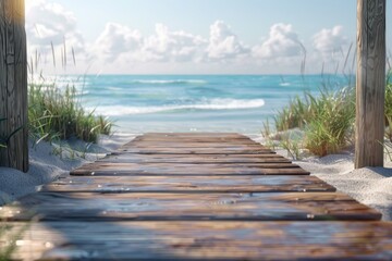 Canvas Print - Wooden Walkway Leading to a Serene Beach