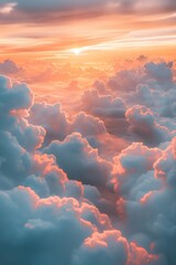 Wall Mural - A breathtaking view of a dreamy sunset above the clouds, with vibrant colors and soft, fluffy clouds.