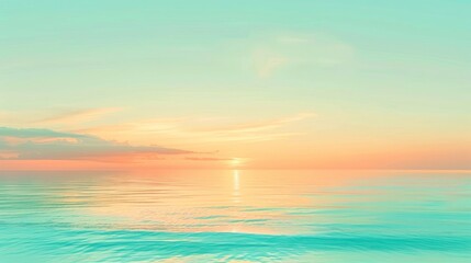 Wall Mural - A pastel gradient background with a smooth transition from aqua blue to pastel orange, reflecting the vibrant yet peaceful sky at sunset by the ocean.