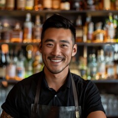 Wall Mural - Portrait of a young Asian male bartender