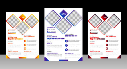 Medical flyer template and Corporate healthcare a4 flyer design template or leaflet .Corporate healthcare and medical cover and back page a4 flyer design template for print