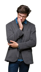 Poster - Young handsome business man wearing glasses over isolated background thinking looking tired and bored with depression problems with crossed arms.