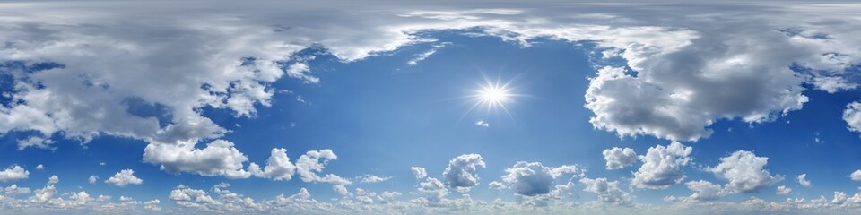 Wall Mural - blue sky hdri 360 panorama view with awesome white clouds with zenith for use in 3d graphics as sky 