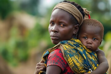 Canvas Print - a woman carrying her child in a sling