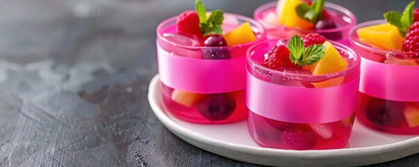 Canvas Print - A plate of fruit with a pink rim and a white plate