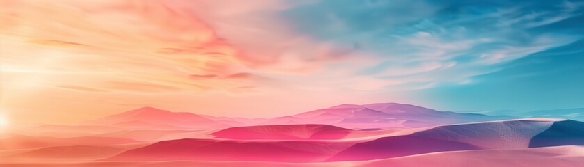 Sticker - Dreamy Desert Landscape with Pink and Blue Hues.