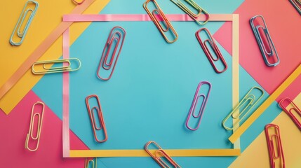 Poster - Paper clips frame on colorful backdrop