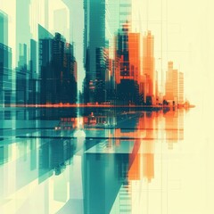 Wall Mural - Abstract Cityscape with Reflections.