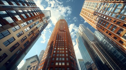 Canvas Print - Skyscrapers Reaching for the Clouds in a Vibrant City