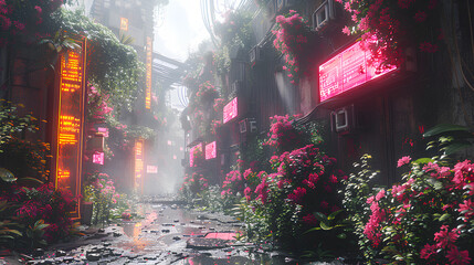 Wall Mural - garden of Eden cyberpunk elements 3d rendering