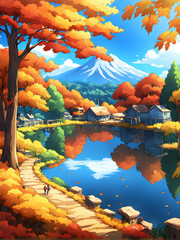 Wall Mural - autumn landscape with a pond