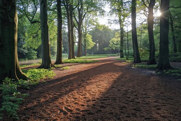 Wall Mural - a serene treelined path with sunlight professional photography