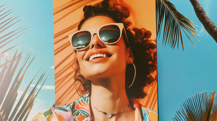 Wall Mural - Portrait of a woman on the beach in retro style.