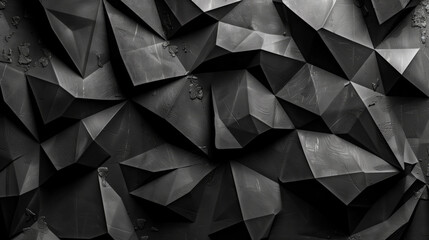 Wall Mural - black abstract geometrical forms textured background, dark black geometric pattern with light and sh