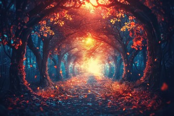 Wall Mural - a serene treelined path with sunlight professional photography