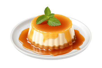 Wall Mural - Cream caramel pudding with caramel sauce in plate isolated on transparent background, png